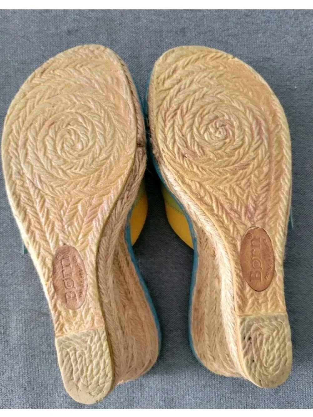 Born Drilles Wedge Blue Green Slide Espadrille Sandals Heels Beach Y2k 6.5